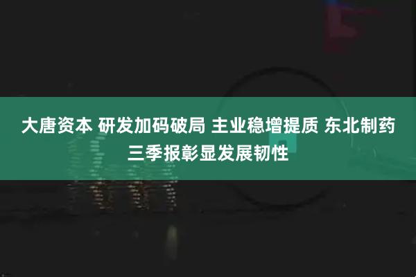 大唐资本 研发加码破局 主业稳增提质 东北制药三季报彰显发展韧性